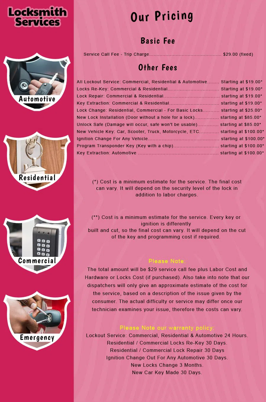 Keyport NJ Locksmith Store Keyport, NJ 732-662-7272 - price-list-c-18